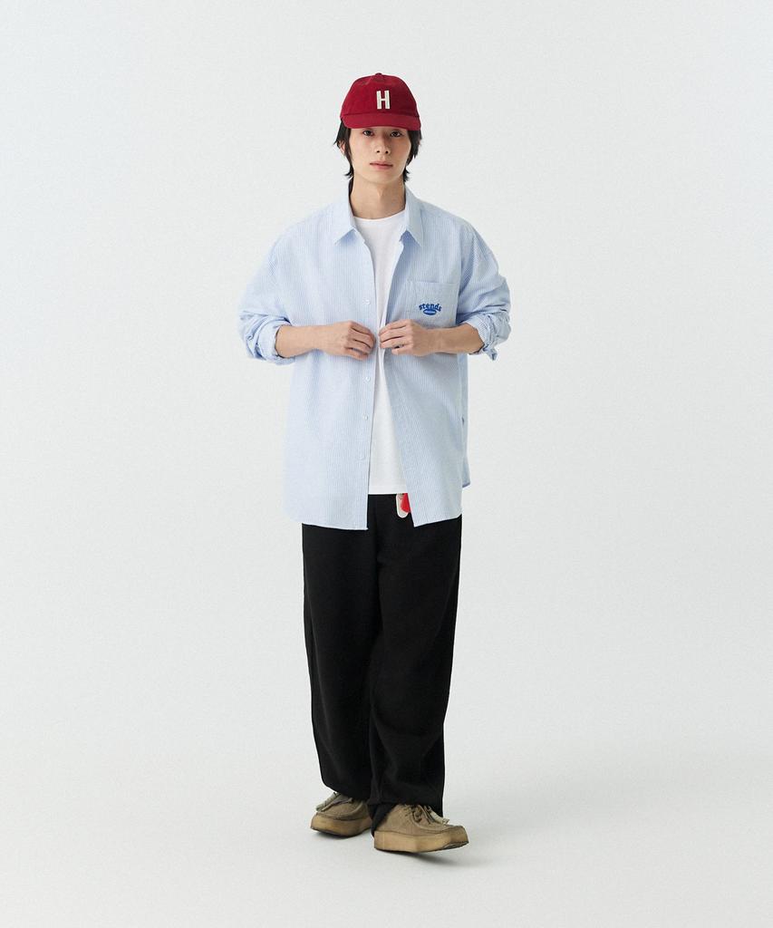 STENDS [M~4Xl] Arch Logo Oxford Washed Shirt_Stripe Blue