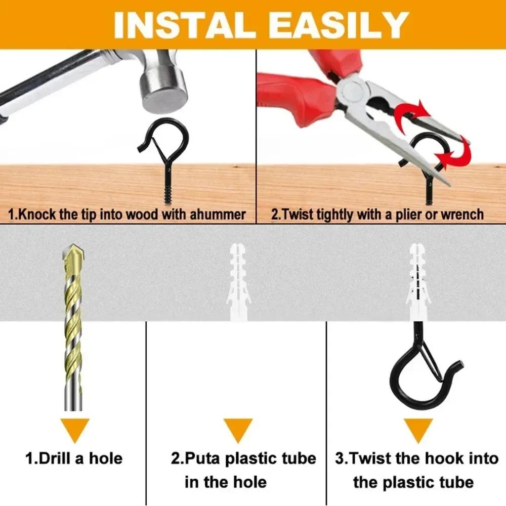 2025 Новые 20 шт. винтовых крючков для уличных гирлянд, Q-крючки для световых проушин, потолочные настенные крючки с предохранительными пряжками