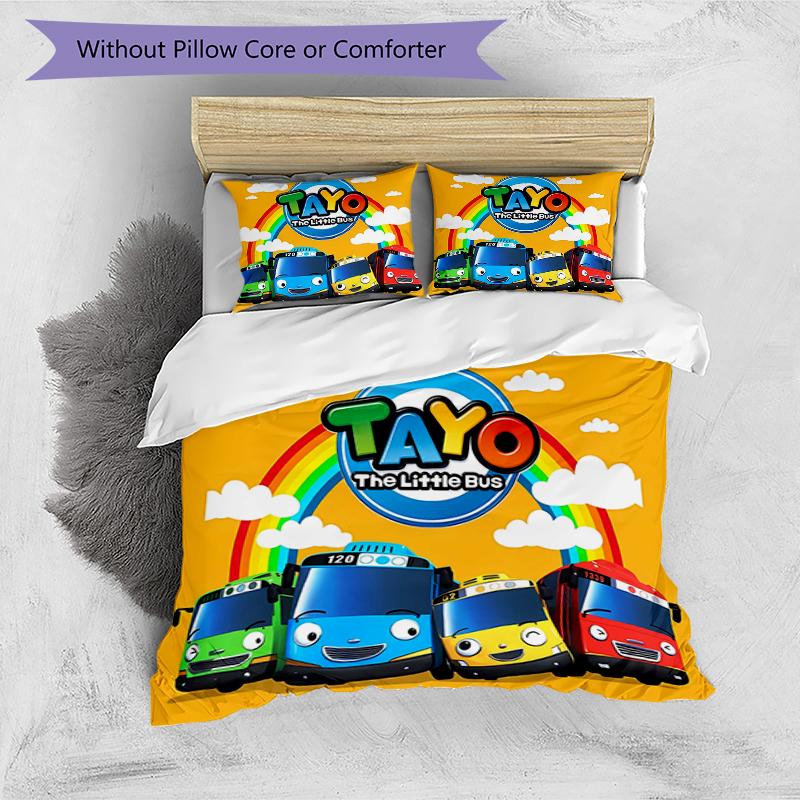 3pcs Tayo The Little Bus3 Design Cover Set - HD Printed Bedding with 1 Cover and 2 Pillowcases - Perfect for Home and Dorm Decor