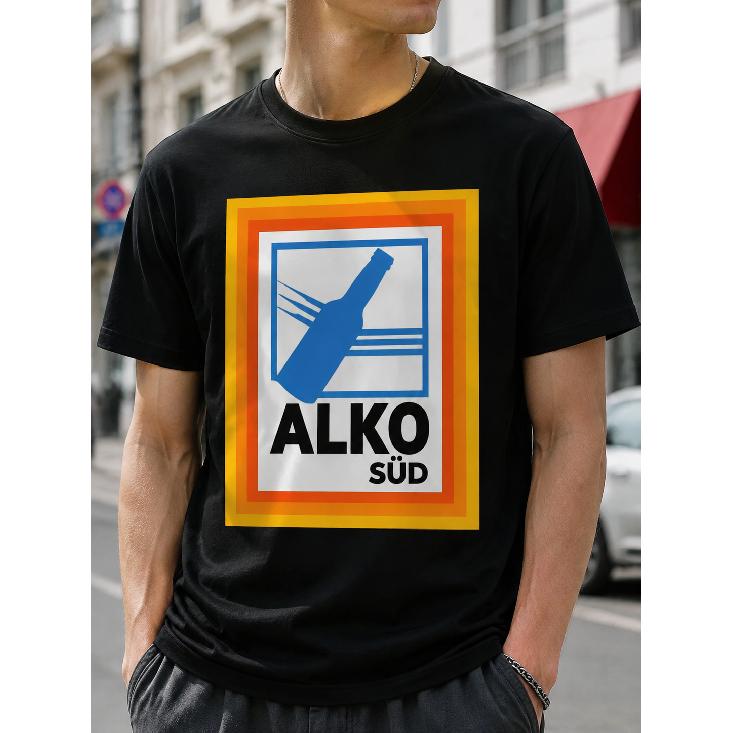 Мужская черная футболка Alko Sud с ретро-логотипом бутылки, с коротким рукавом и круглым вырезом, хлопковая футболка для повседневной уличной одежды и летних образов