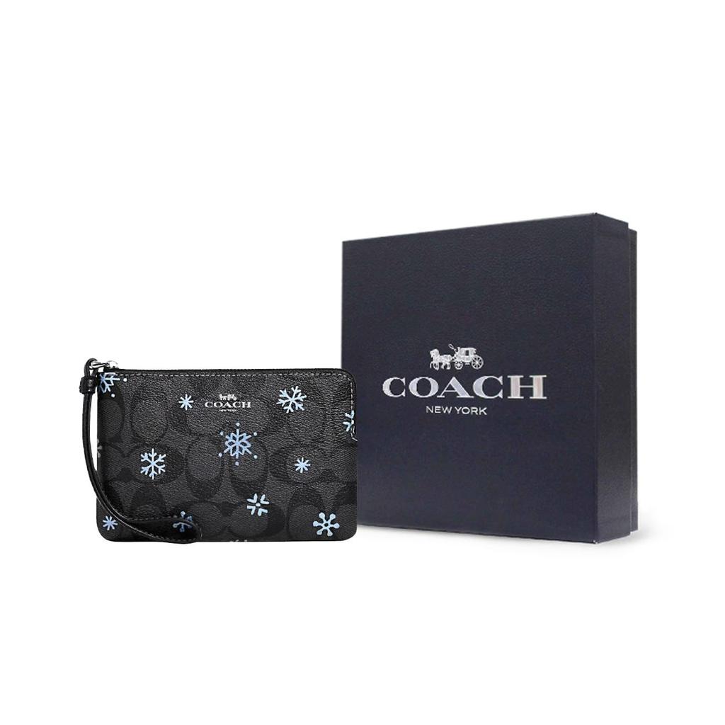 Coach Серия с молнией в углу 16 Классический принт Monogram Клатч-кошелек на запястье Маленький женский клатч Черный CF286-SVV2W