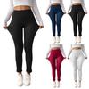 Women's Fleece-Lined Ribbed Thermal Leggings High-Waisted Slimming Design With Pockets Shapewear Leggings For Lifted Buttocks