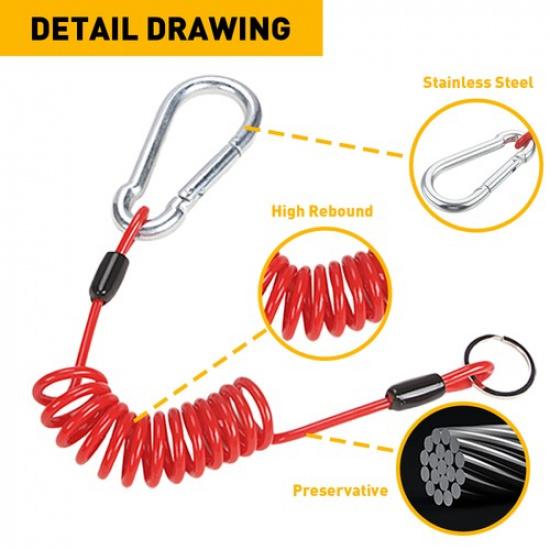 Universal 6" Coiled Breakaway Cable Red Fits for Trailer Boat RV w/ Snap Ring US
