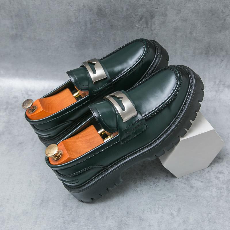 New Men Fashion Derby Shoes Luxury Fashion Thick Bottom Big Head Leather Shoes European Versatile Social Shoes Men Sizes 38-44