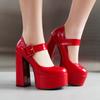 High Platform Ultra-High Thick Heel Glossy Patent Leather Square Buckle Women's High Heels Breathable Shallow Pumps