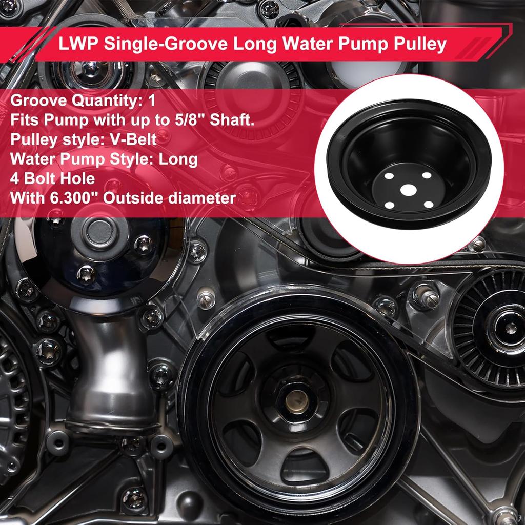 Water Pump Pulley for Chevy SBC Small Block 262 265 267 283 302 305 307 327 350 400 LWP Single-Groove Long Water Pump Pulley 1 Groove Durable 1 Pc