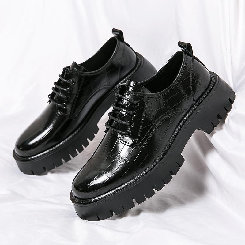 Классические черные корейские туфли с большой головкой из кожи с толстым крокодиловым узором, мужская повседневная обувь, модная мужская рабочая обувь
