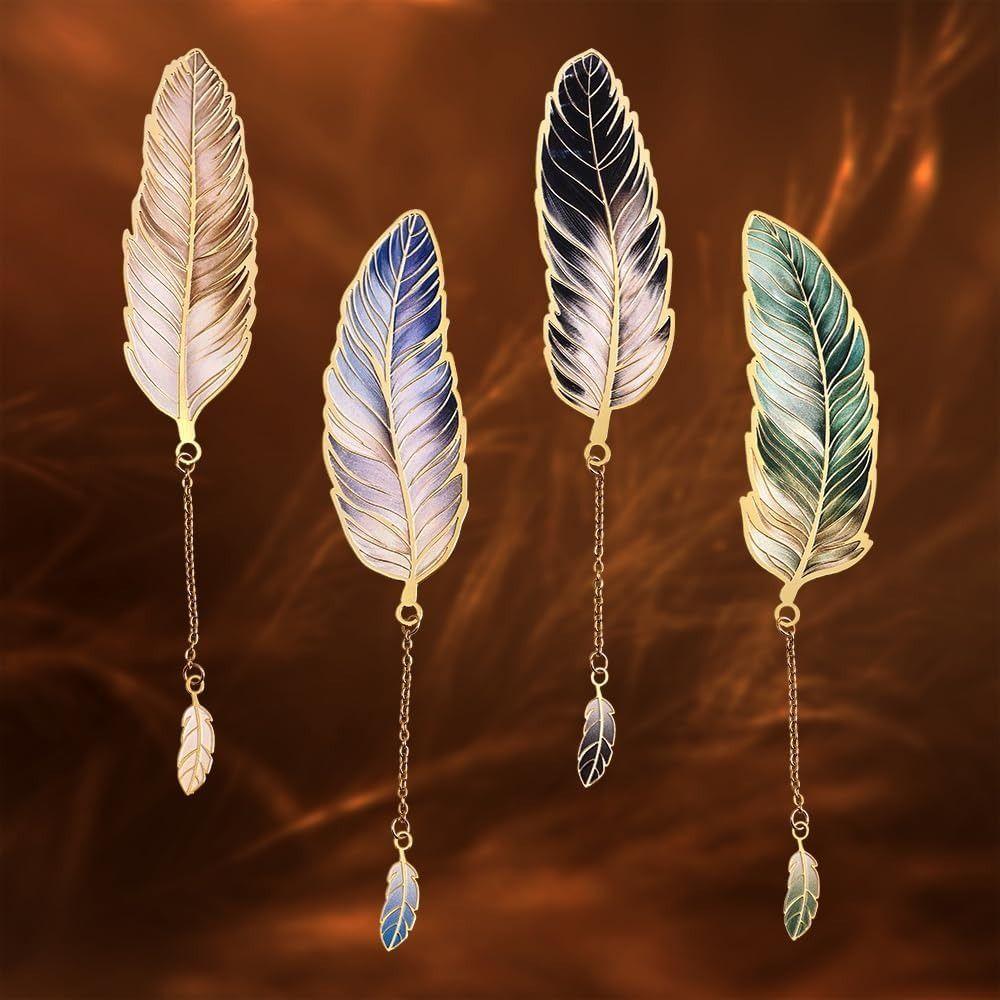4Pcs Chinese Style Metal Feather Bookmark Vintage Decorative Bookmark  Office Reading