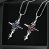 Halloween Retro Diamond-Encrusted Cross Necklace Rhombus Domineering Male Street Hip-Hop Jewelry Pendant
