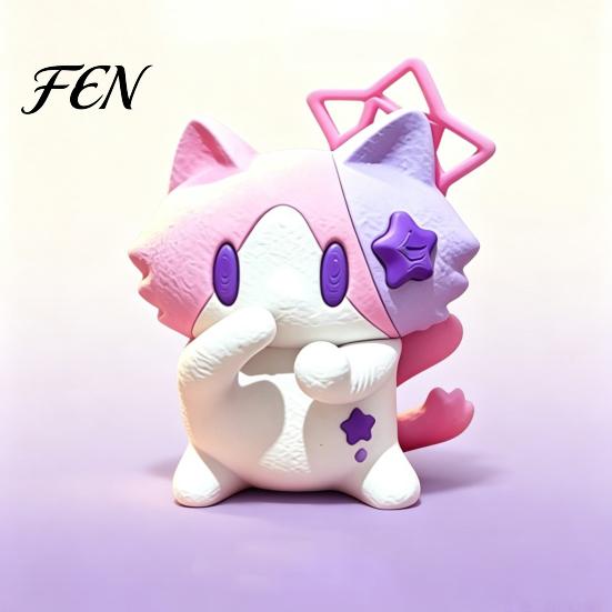 Small Decorative Items for Bedside Cute 3D Printed Cat Figurine, Cartoon Desk Ornament with Playful Mouth Covering Figurine Design, Compact