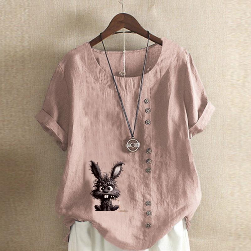 Женская модная футболка с коротким рукавом и принтом милого кролика, свободная хлопковая рубашка, повседневная свободная летняя блузка, топы больших размеров