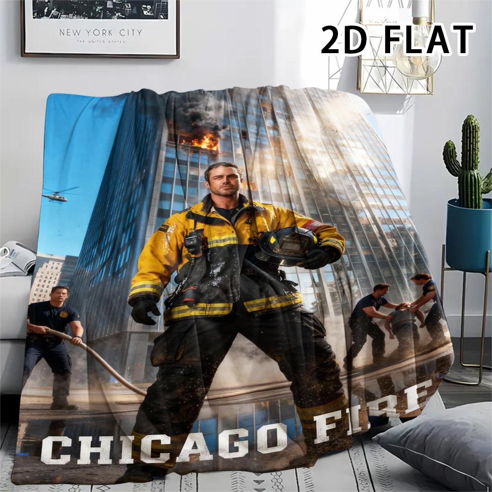 1Pc Chicago Fire Print Flannel Blanket, High quality Comfortable for All Seasons, Home Decor, Warmth and Comfort, Perfect for Christmas Gifts