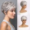 European and American Style Women Fashion Short Wavy Wig Elderly Women Daily Use Natural Looking Mixed Gray Wig with Side Bangs