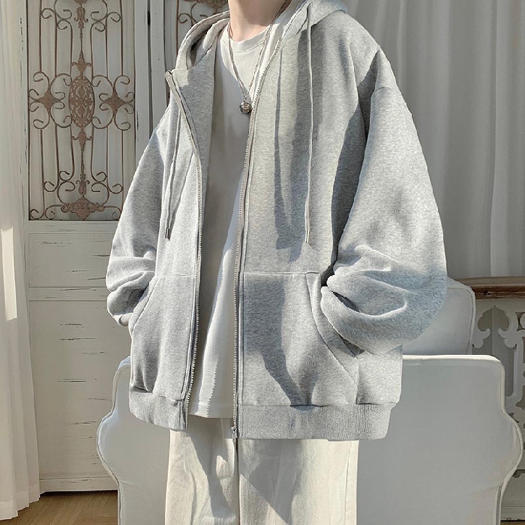 Мужская повседневная модная однотонная толстовка с длинными рукавами и капюшоном, с карманом на молнии