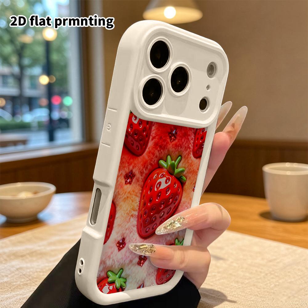 Phone case: 2D flat, suitable for iPhone 18 17 16 15 14 13 Pro protective case, plush strawberry, perfect Christmas and Halloween holiday gift