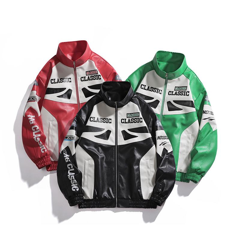 Spring New Men's Leather Jacket Fashionable Loose Handsome Baidu Stand Collar Baseball Uniform Men