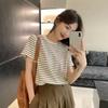 Women's Retro Striped Short-Sleeve T-Shirt, Round Neck, 2023 Summer Loose Casual Student Top