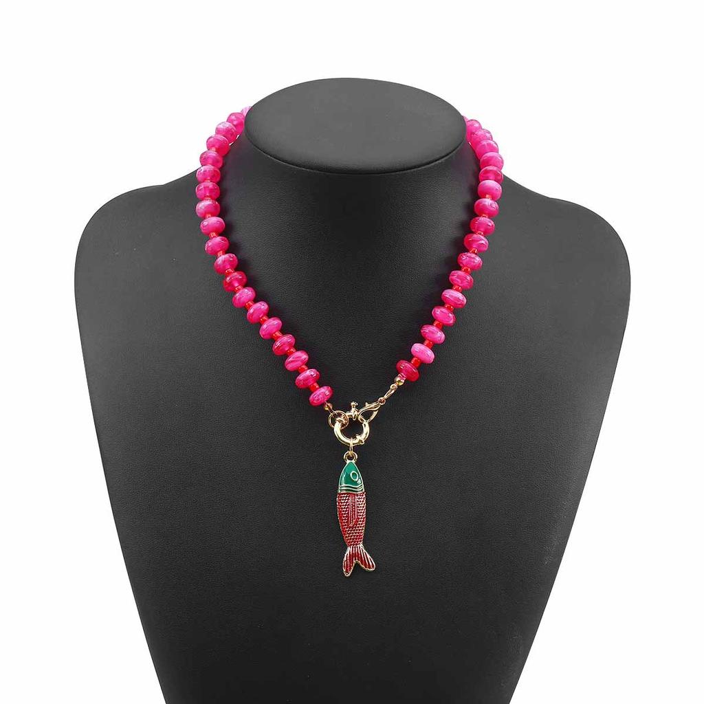 N11190 New Dopamine Color Beaded Necklace Fashion Leisure Holiday Wind Small Fish Pendant Clavicle Chain
