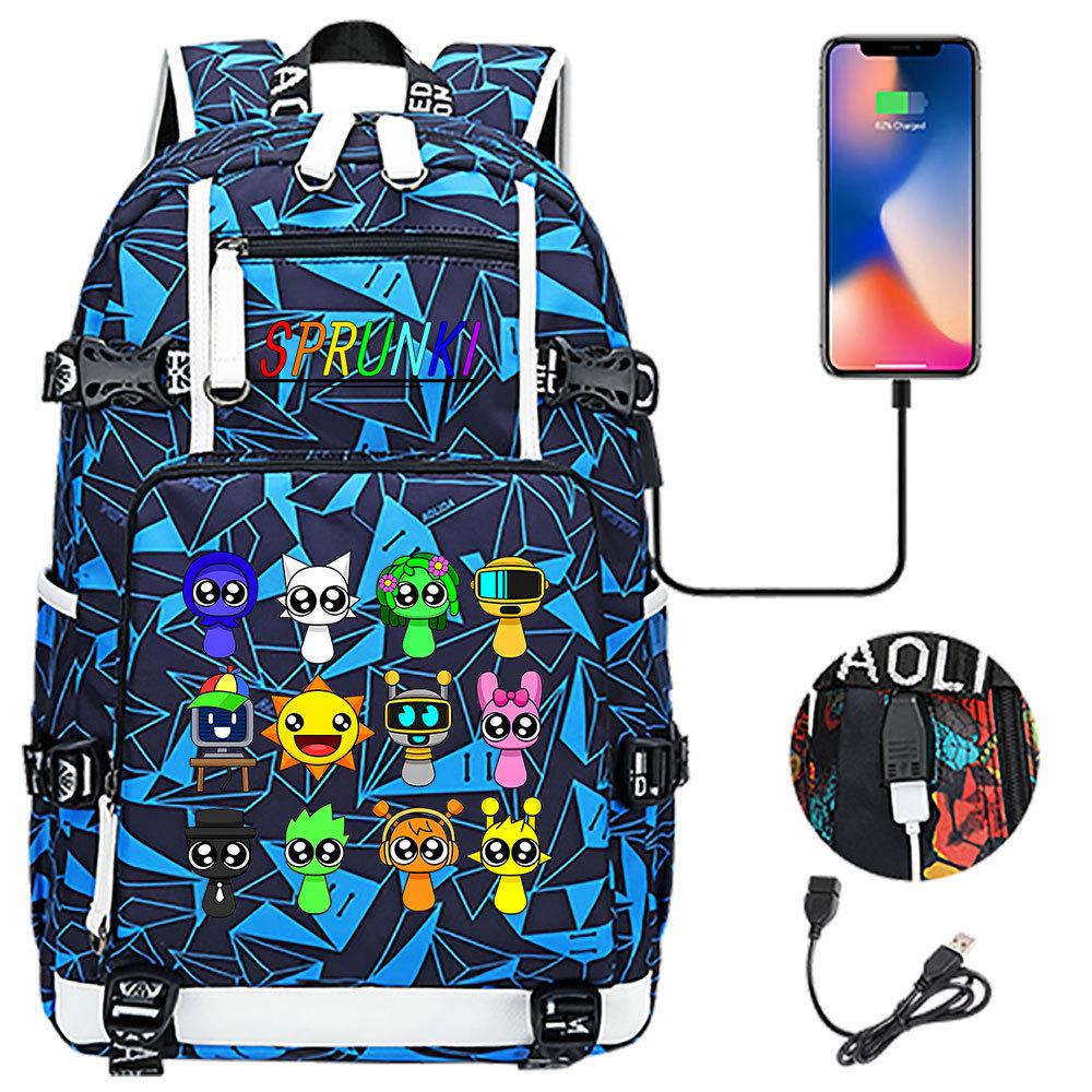 Teenager Student Backpack USB Charging 16 Rhythm Box Print Large Capacity Travel Daypack for Boys Girls