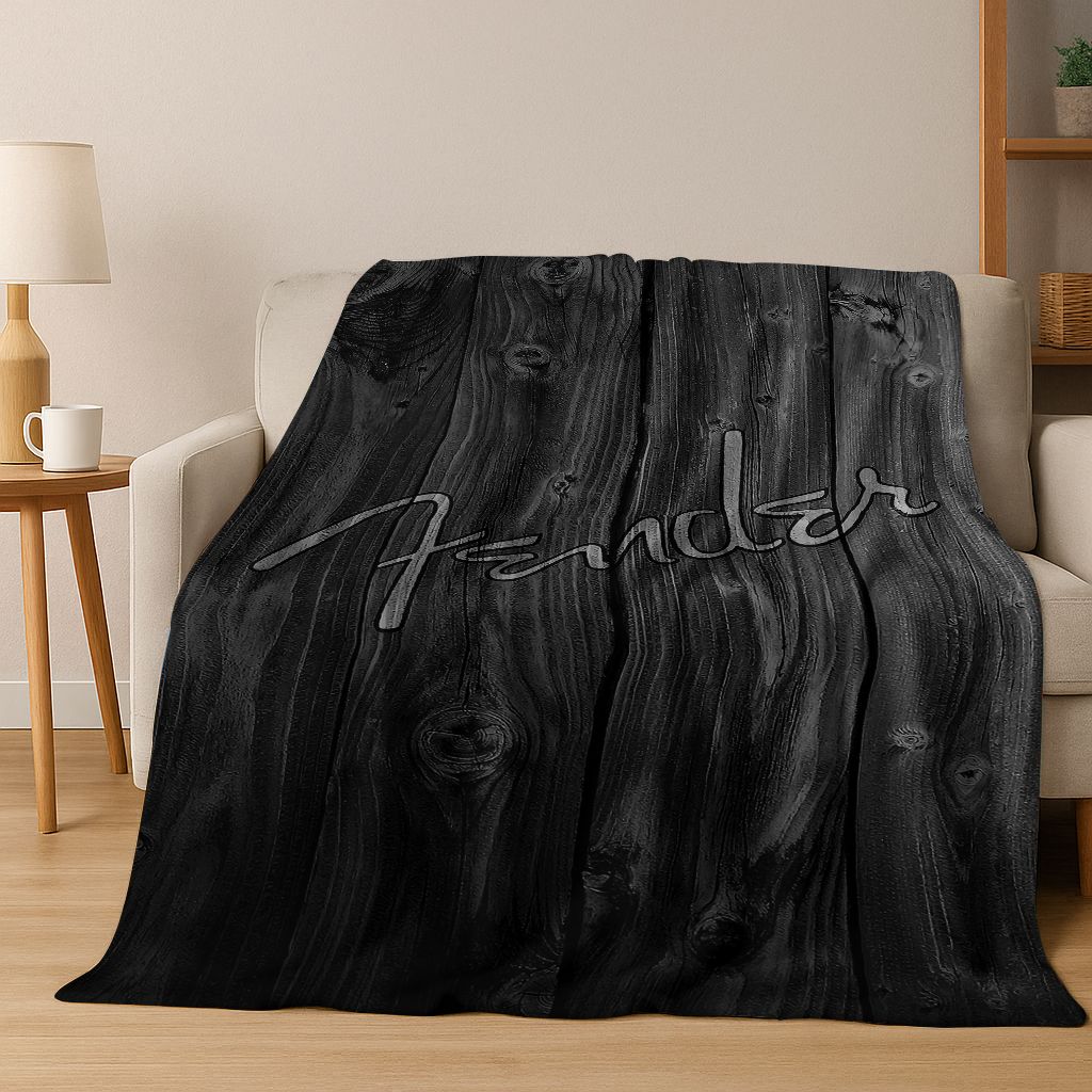Fashion Fender Logo Guitar Music Instruments Art Flannel Blanket,Cozy Soft Throw Blanket for Home Bedroom Bed Sofa Cover Gift