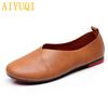 Women's Flat Shoes Genuine Leather Female Peas Shoes Casual Soft Bottom Mother Single Shoes