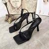 New High Heels Sandals Fashion Brand Straps Flip Flops Sexy Thin High Heels Square Toe Shoes Women 'S Shoes