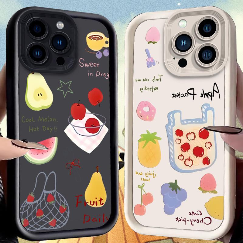 Серия граффити со свежими фруктами Чехол Клубника Яблоко для iPhone 17 Air 16 E 15 14 Plus 13 12 Mini 11 Pro Max Пылезащитный Мягкий чехол