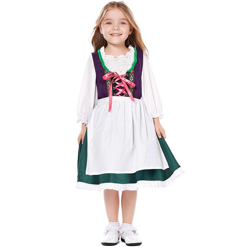 Children Girls Kids Princess German Beer Oktoberfest Dress Blouse Apron Set Maid Halloween Cosplay Costumes Role Play Outfit
