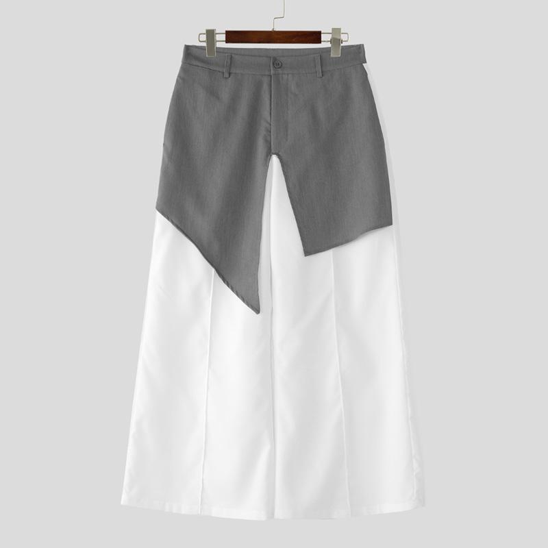 INCERUN Мужские брюки повседневные на молнии с заплатками длинные