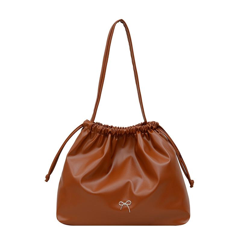 Сумка-ведро с завязками и складками, женская, 2024 года, модная, новая, вместительная, осенняя, повседневная, универсальная сумка через плечо