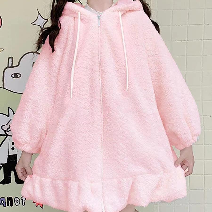 Женская толстовка с капюшоном и кроликом, топы с длинными кроличьими ушками, милые женские теплые куртки в корейском стиле для девочек, топы из овечьей кожи