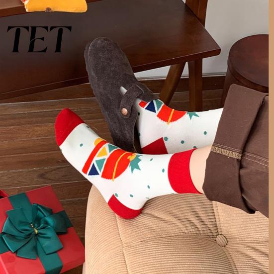 New Year Festive Socks Cute Christmas Stockings, Cotton Crew for Women, Soft Breathable Holiday Comfortable Daily Warm Thermal with Gingerbread