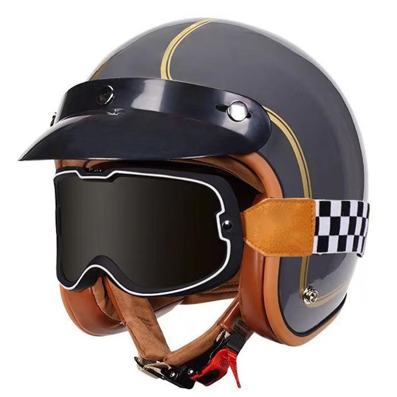DOT Certified 3/4 Motorcycle Helmet Men Women Retro Style ABS Cruiser Scooter Half With Bluetooth Option