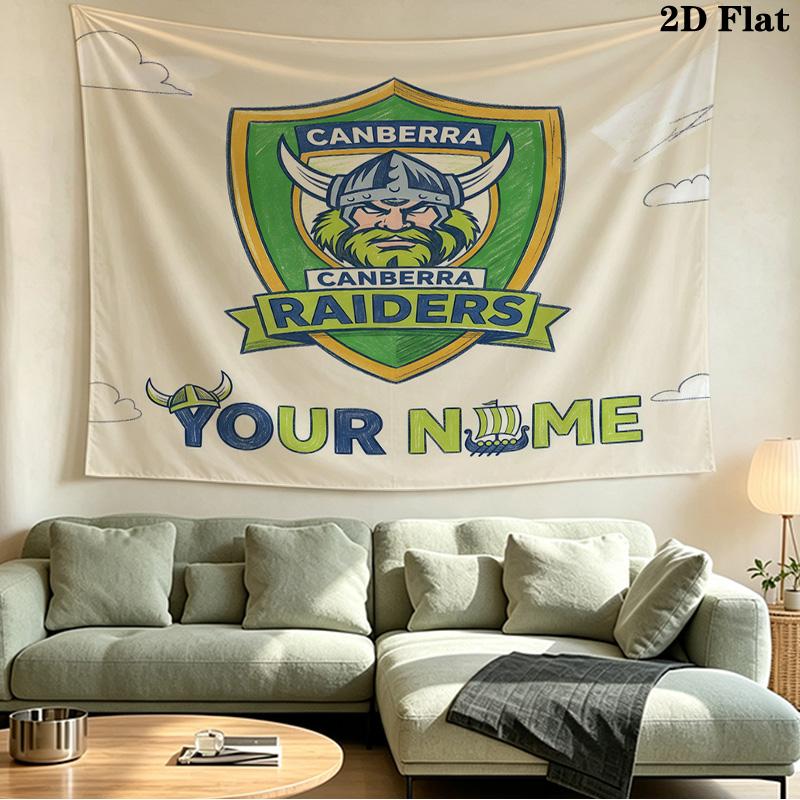 Custom Name Canberra Raiders Printed Tapestry – Wall Hanging for Bedrooms, Dorms, and Home Decor