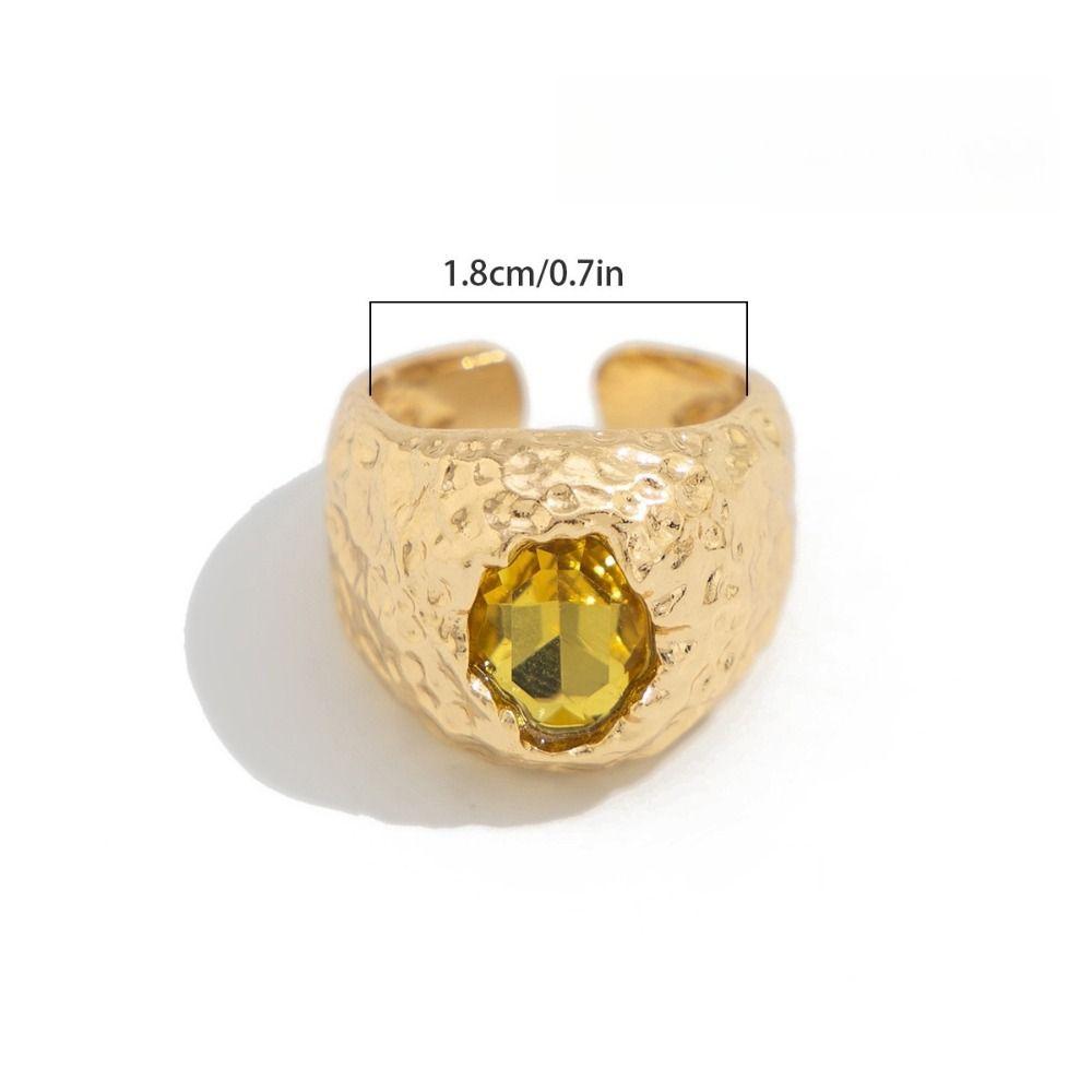 Exaggerate Colored Crystal Rings Gold Metal Open Ring Adjustable Rhinestone Rings Daily
