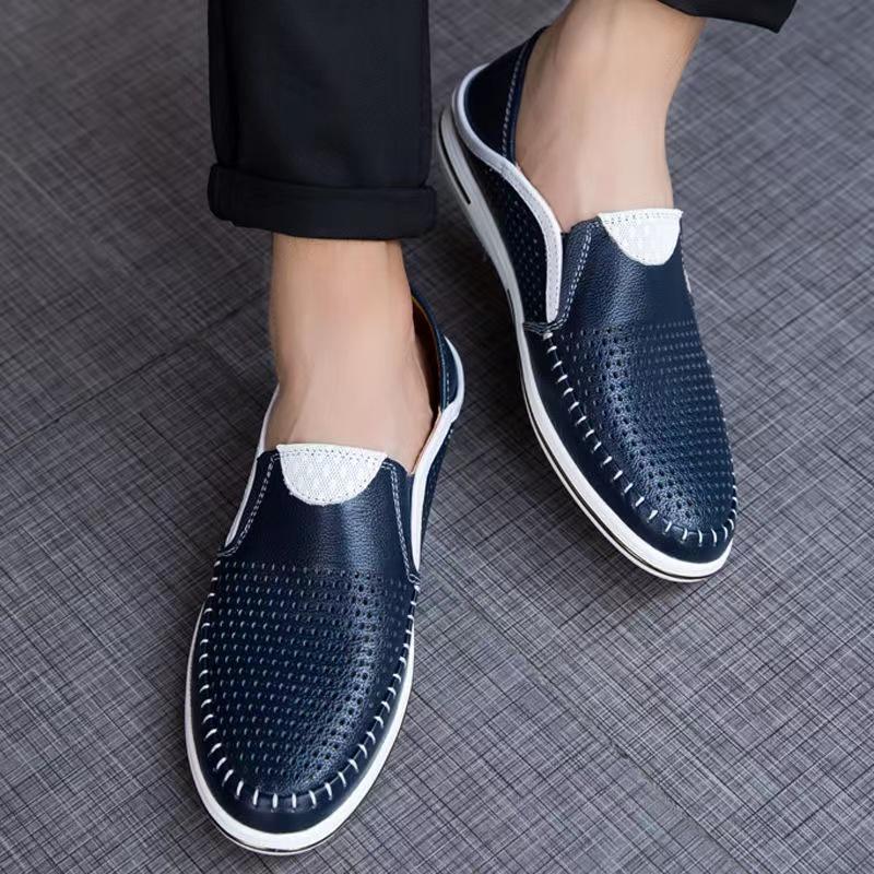 Men Casual Shoes Genuine Leather Lightweight Summer Male White Sneakers Handmade Luxury Brand Slip-On Men Loafers Breathable