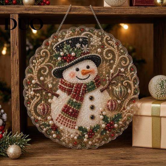 Creative Gifts for Adults DIY Christmas Sun Catcher Kit, Faux Pearl Art Hanging Ornament, Santa Claus Holiday Ornament Tools Xmas Tree Craft