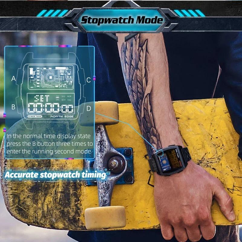 NORTH EDGE Мужские цифровые часы в стиле ретро, промышленный металл, водонепроницаемые, 50 м, спортивные часы для мужчин, мировое время, reloj de hombre