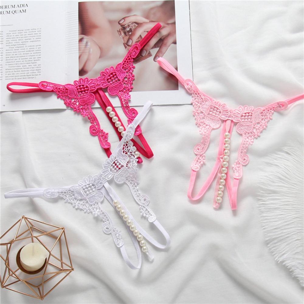 Сексуальные модные вышитые трусики, женские прозрачные соблазнительные полые жемчужины массажные стринги открытые с низкой посадкой футболки