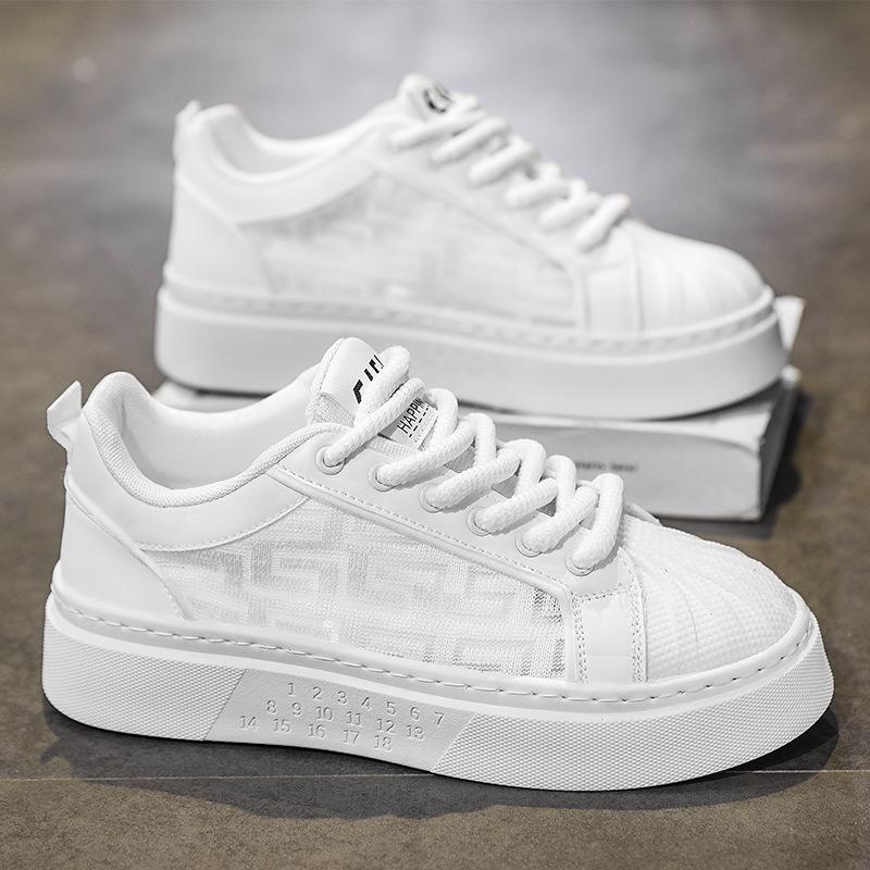 2024 Мужские летние дышащие сетчатые спортивные повседневные белые кроссовки с толстой подошвой