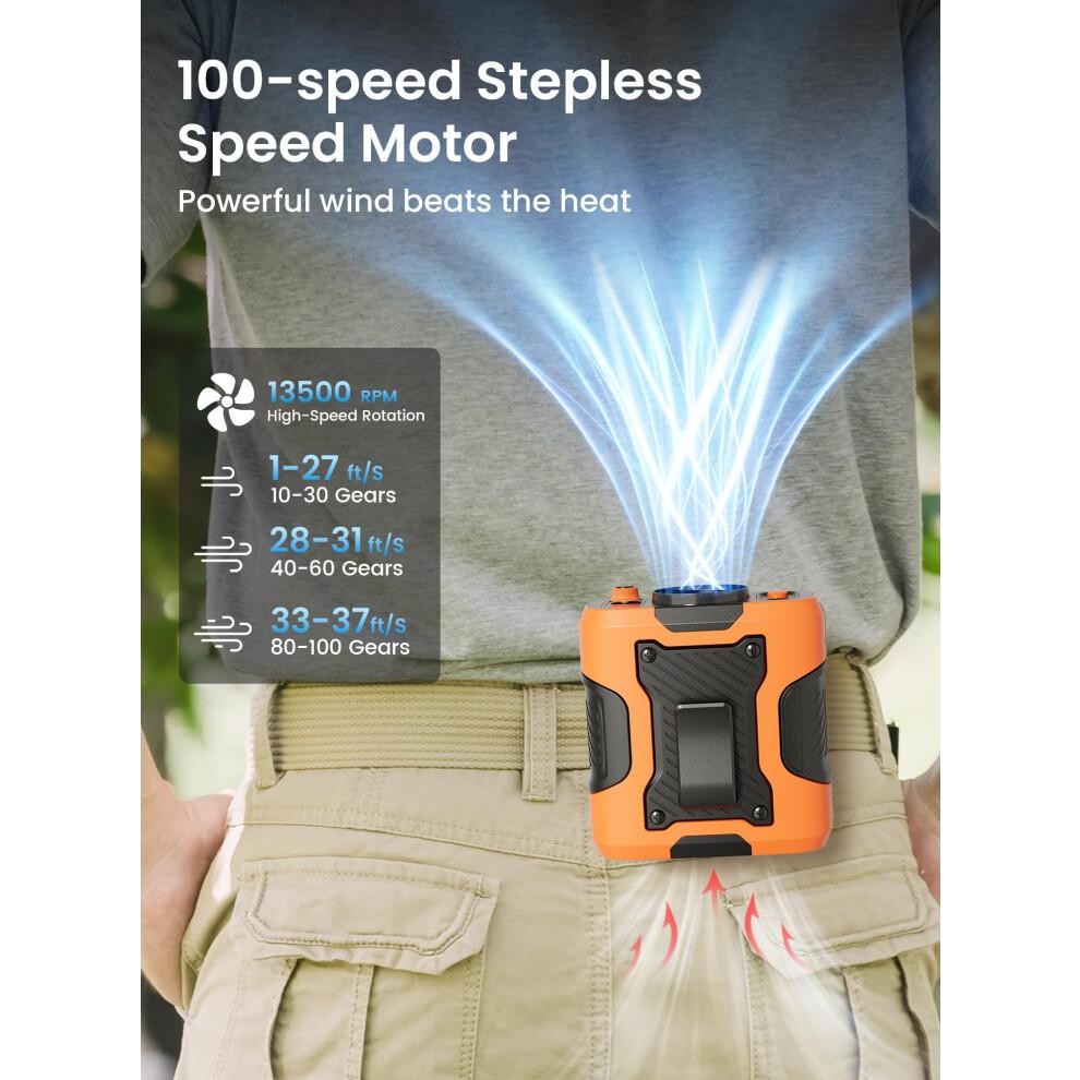Koonie Waist Clip Fan with Solar Panel, Personal LED Light, Battery Powered Belt Fan, Strong Airflow, 100 Speeds, Body for Outdoor, Working, Camping,