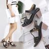 Women Summer Fashion Casual Peep Toe Pointed Flat Sandals Comfortable Breathable Shoes Ankle Shoes Hollow-out Chunky Heel Shoes Plus Size