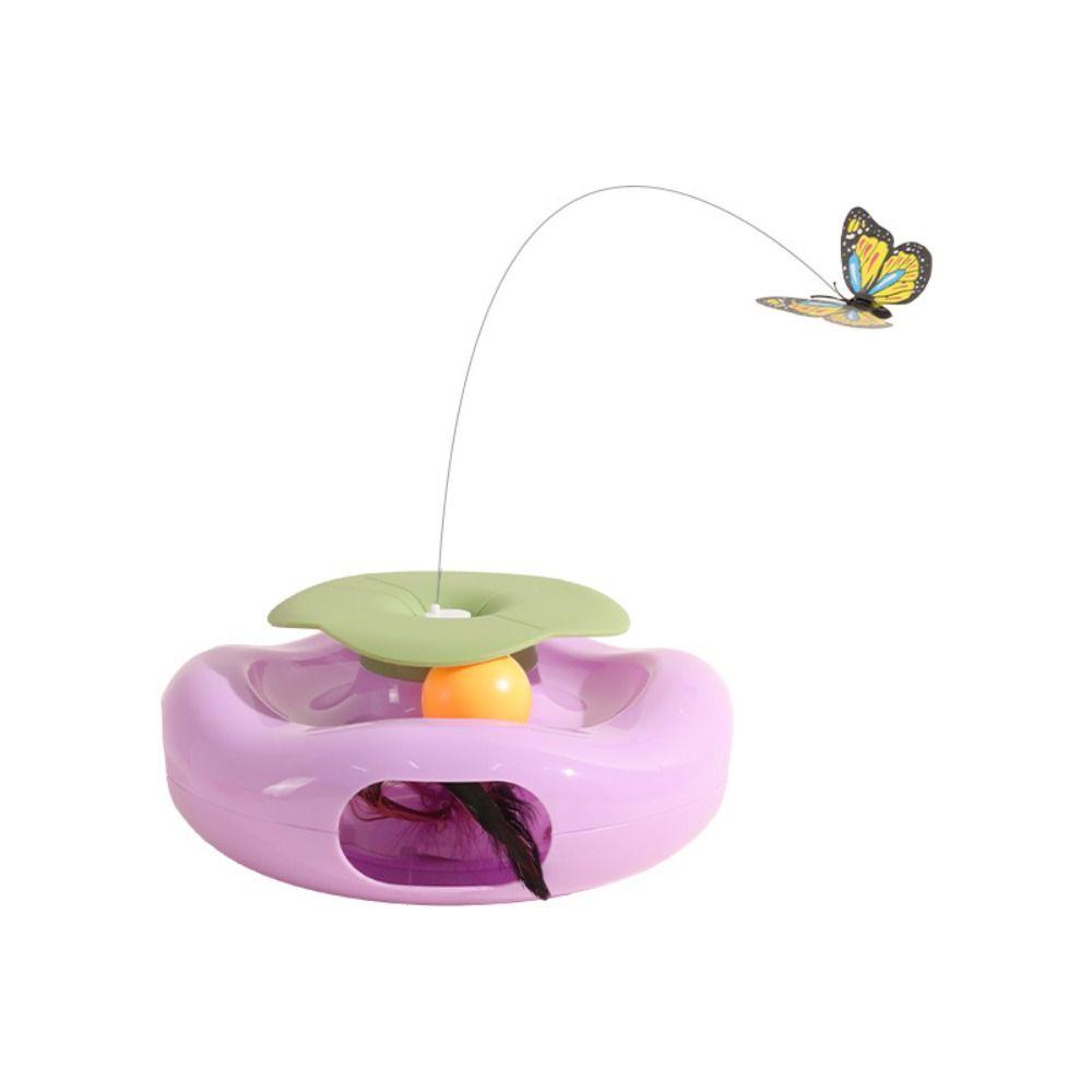 Creative Electric Cat Rotating Toy Non-slip Built-in Feather Butterfly Cat Teaser Toy Cartoon Cute Smart Pet Turntable Toy