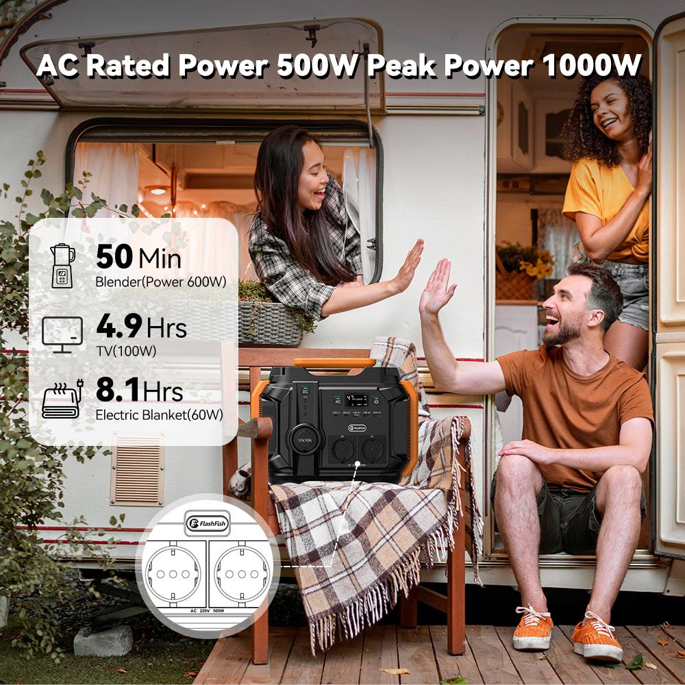 AC 230V 500W(Peak 1000W) Portable Power Station EU Solar Generator 540Wh 120W DC Power Battery Camping Outdoor RV