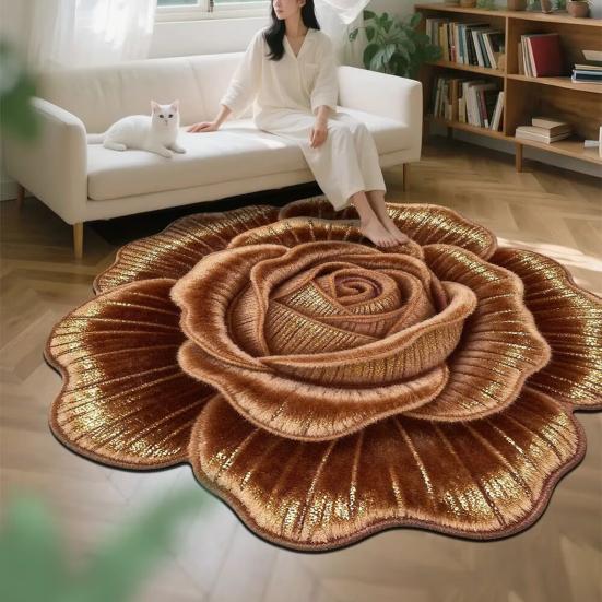 Yousheng Коврик для пола Большой размер Нескользящий Цветочный Плюшевый ковер с 3D визуальным эффектом Легкий в уходе Напольный коврик Гостиная Ванная комната Кухня Декор