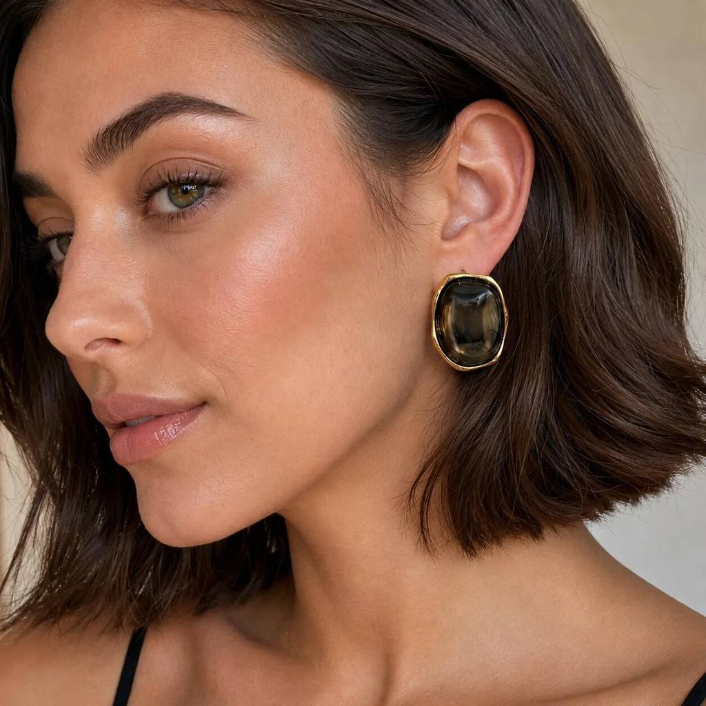 SHIXIN 2026 Irregular Resin Stainless Steel Earring 18K Gold Plated Texture Statement Stud Ear Women Everyday Party Wear Jewelry