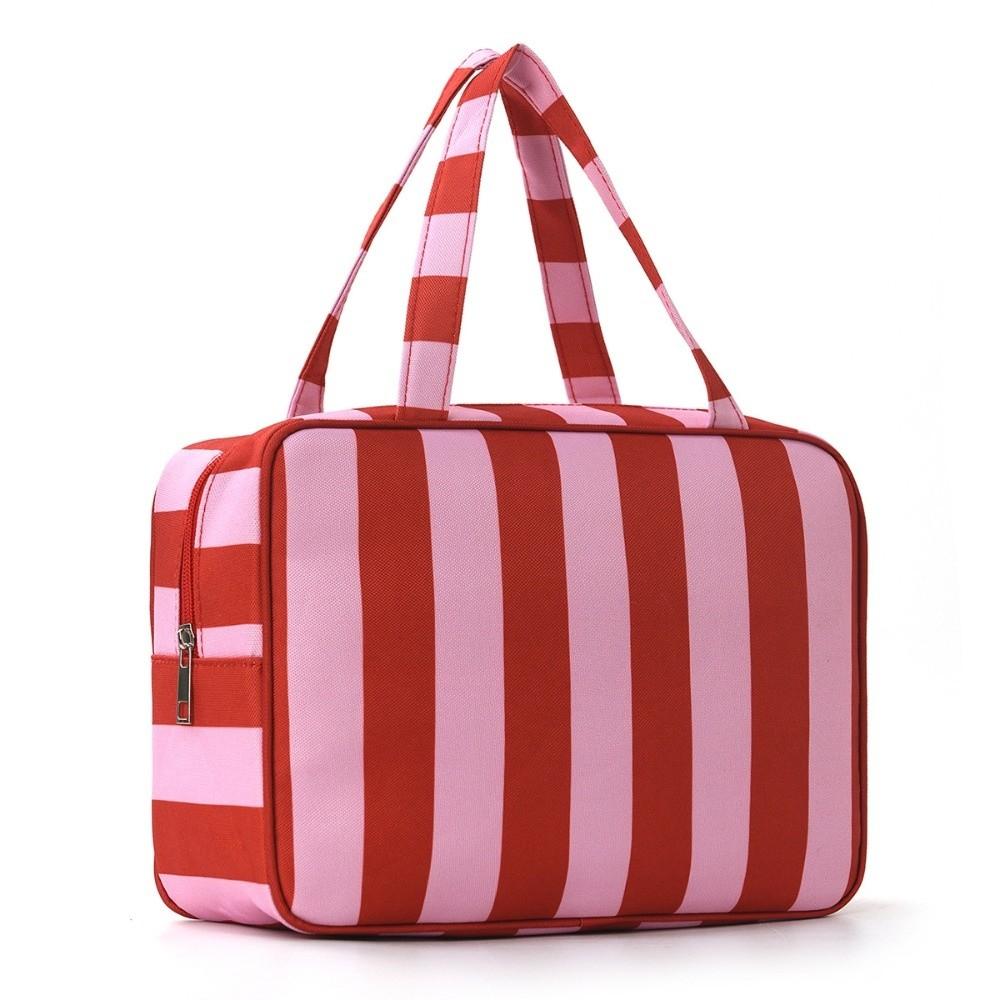 Large Capacity Striped Toiletry Storage Bag Multi Compartment Cosmetic Pouch Weekend Getaway