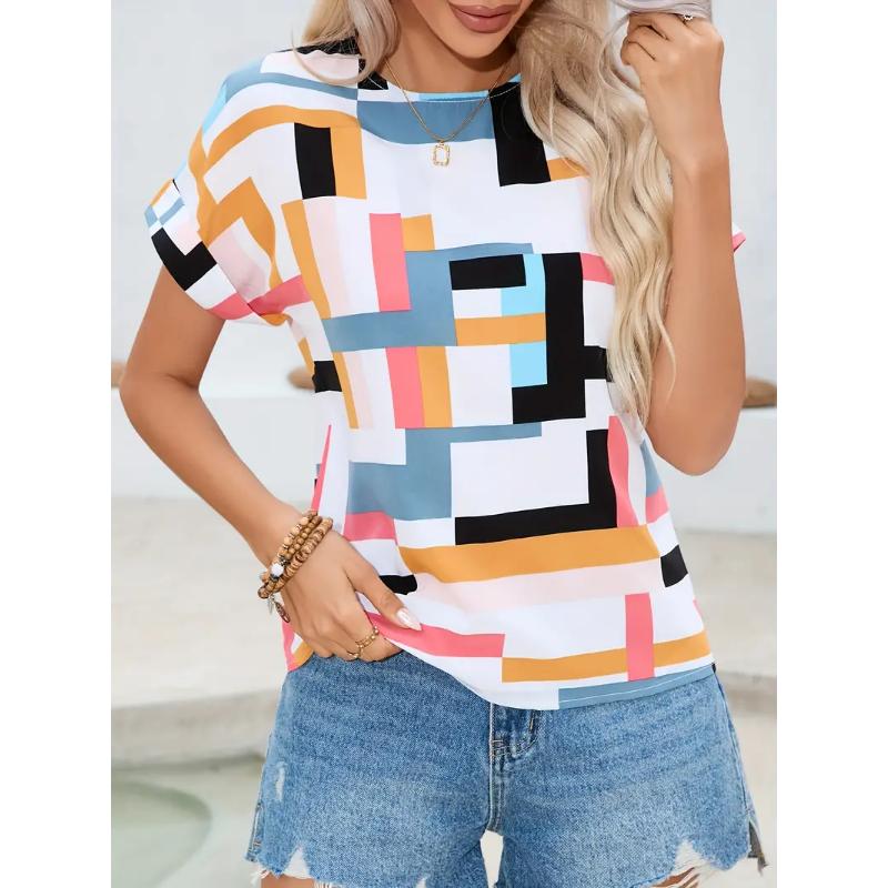 Летняя винтажная женская футболка с коротким рукавом и принтом Caual Crew-Neck, пуловер, модная уличная футболка, женская свободная одежда