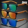 3 пары ретро очков в полной оправе с ножками под дерево, цветные, отражающие, модные, в коробке, для женщин и мужчин