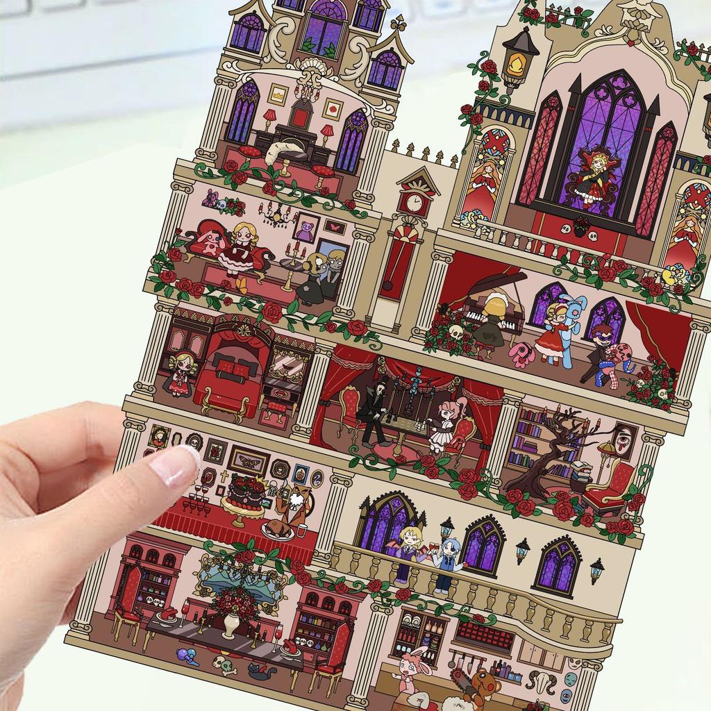 Cartoon Landscape Stickers Multiple Miniature World 3D Hut Unzip DIY Scene Manual Post